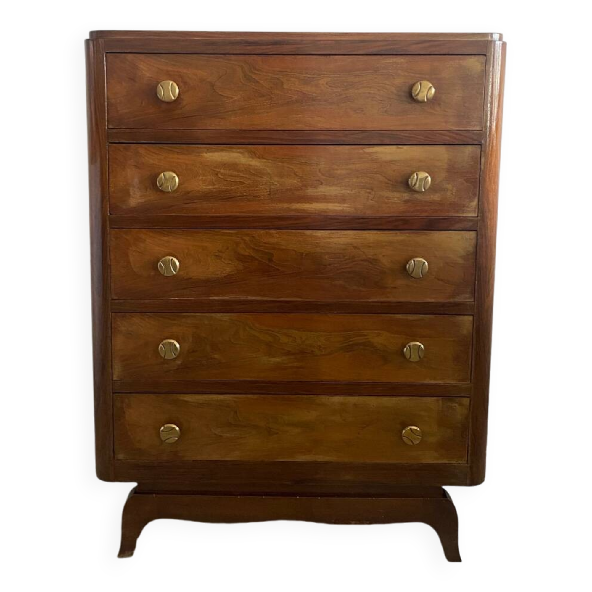 Art Deco walnut chest of drawers with 5 drawers