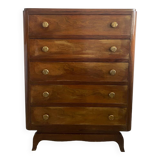 Commode art déco en noyer à 5 tiroirs