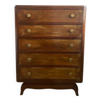 Commode art déco en noyer à 5 tiroirs