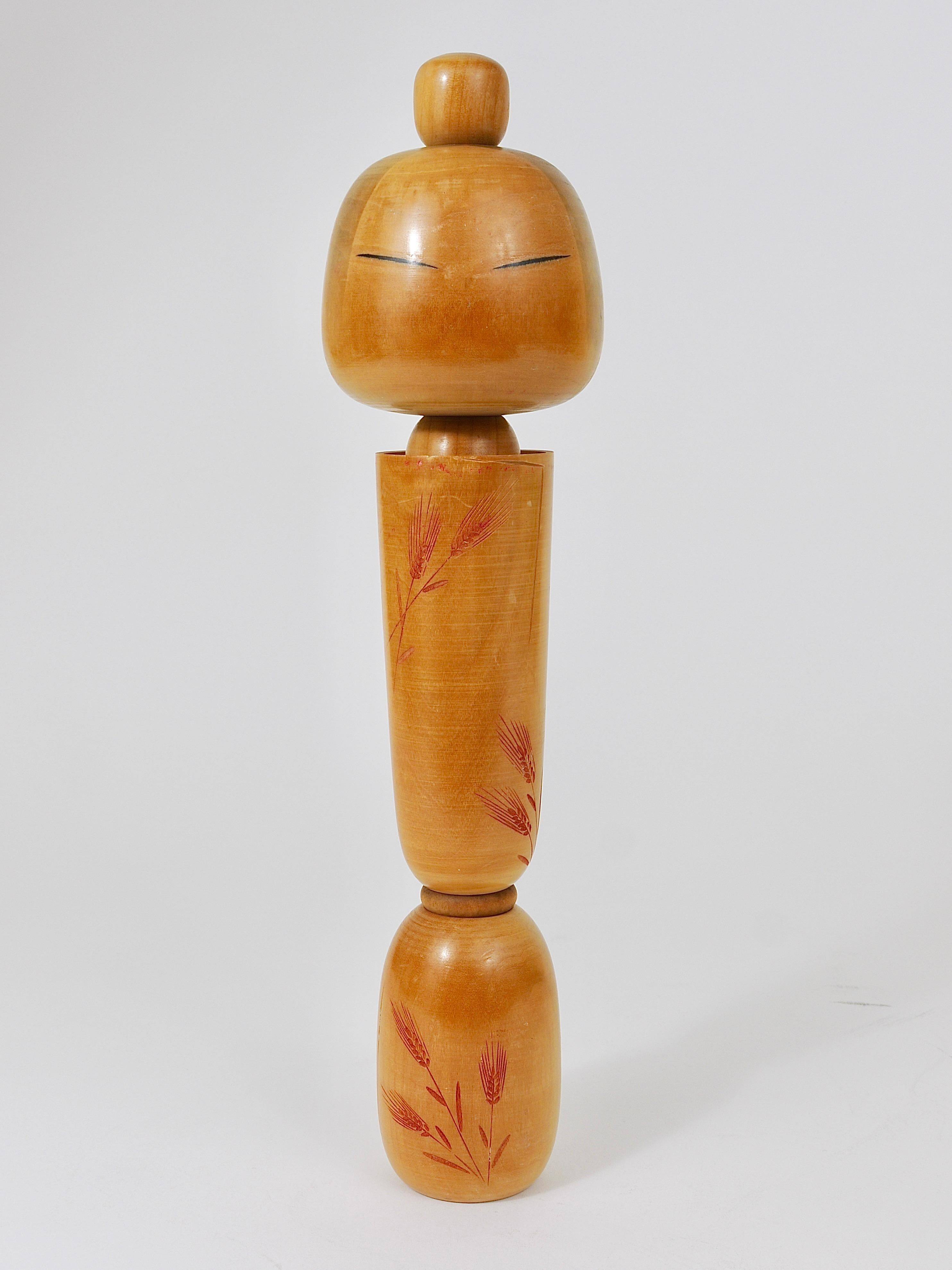Decorative Kokeshi doll sculpture by Sadao Kishi from Japan, hand-painted.