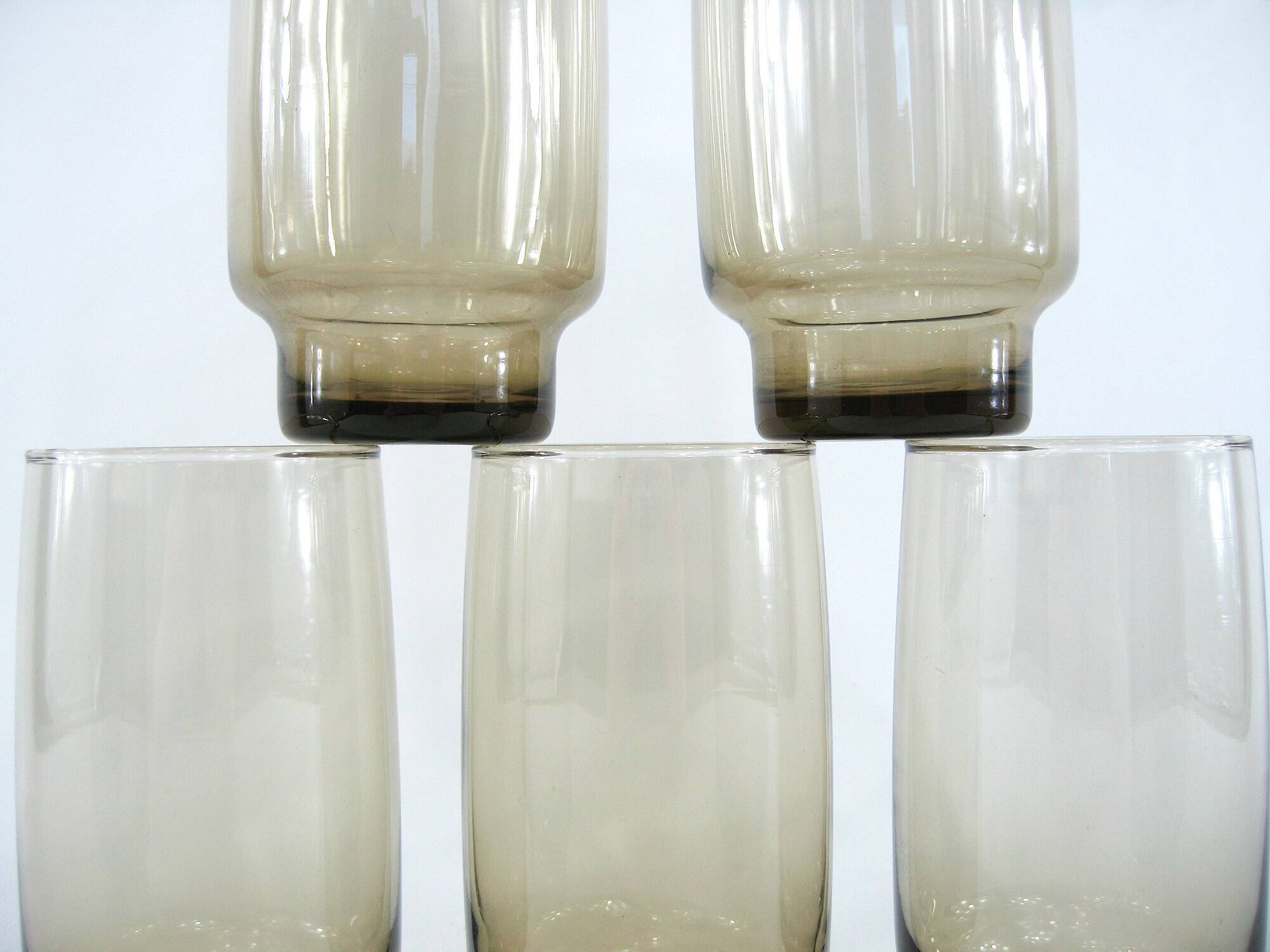 6 smoked brown glasses - Tivoli Luminarc Arcoroc France - vintage 70s
