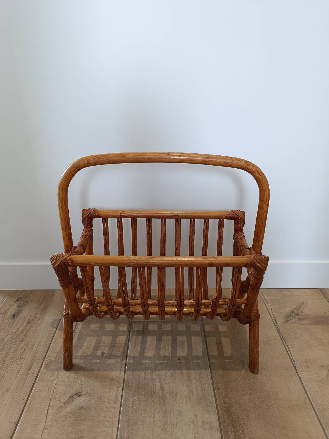 Vintage rattan wicker magazine rack
