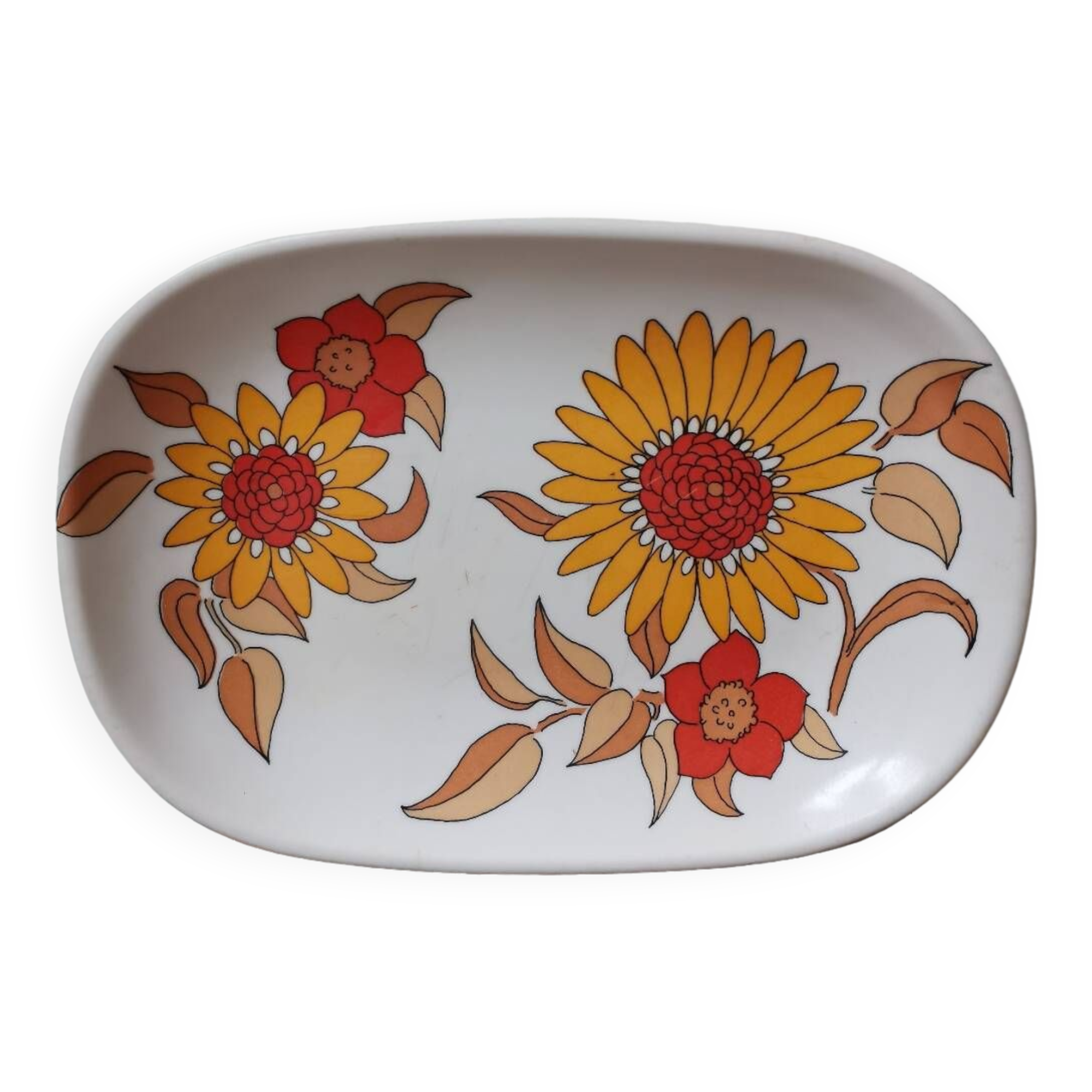 Vintage plate with tefal melamine orange flower pattern made in France