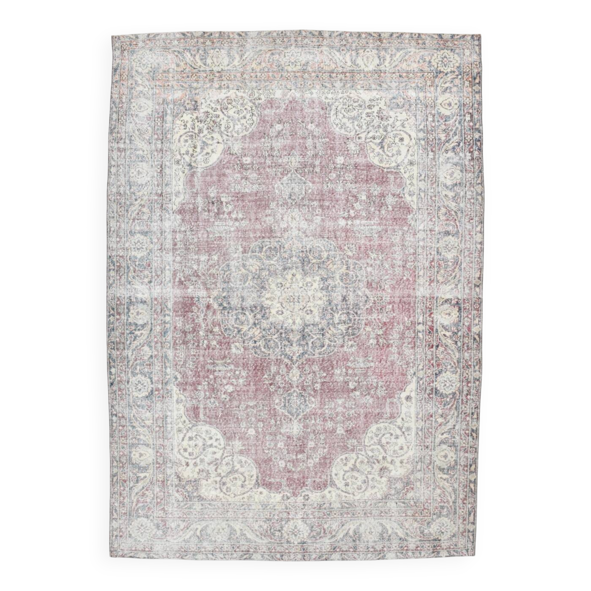 7x10 Faded Grey Beige Turkish Vintage Rug, 216x304Cm