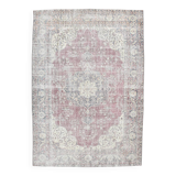 7x10 Faded Grey Beige Turkish Vintage Rug, 216x304Cm