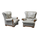 Pair of vintage armchairs in grey leather and wood, 1950s modernism