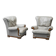 Pair of vintage armchairs in grey leather and wood, 1950s modernism
