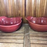 Paire de plat forme poule céramique rouge