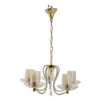 Art Deco All Glass Chandelier, 1930s, Restored