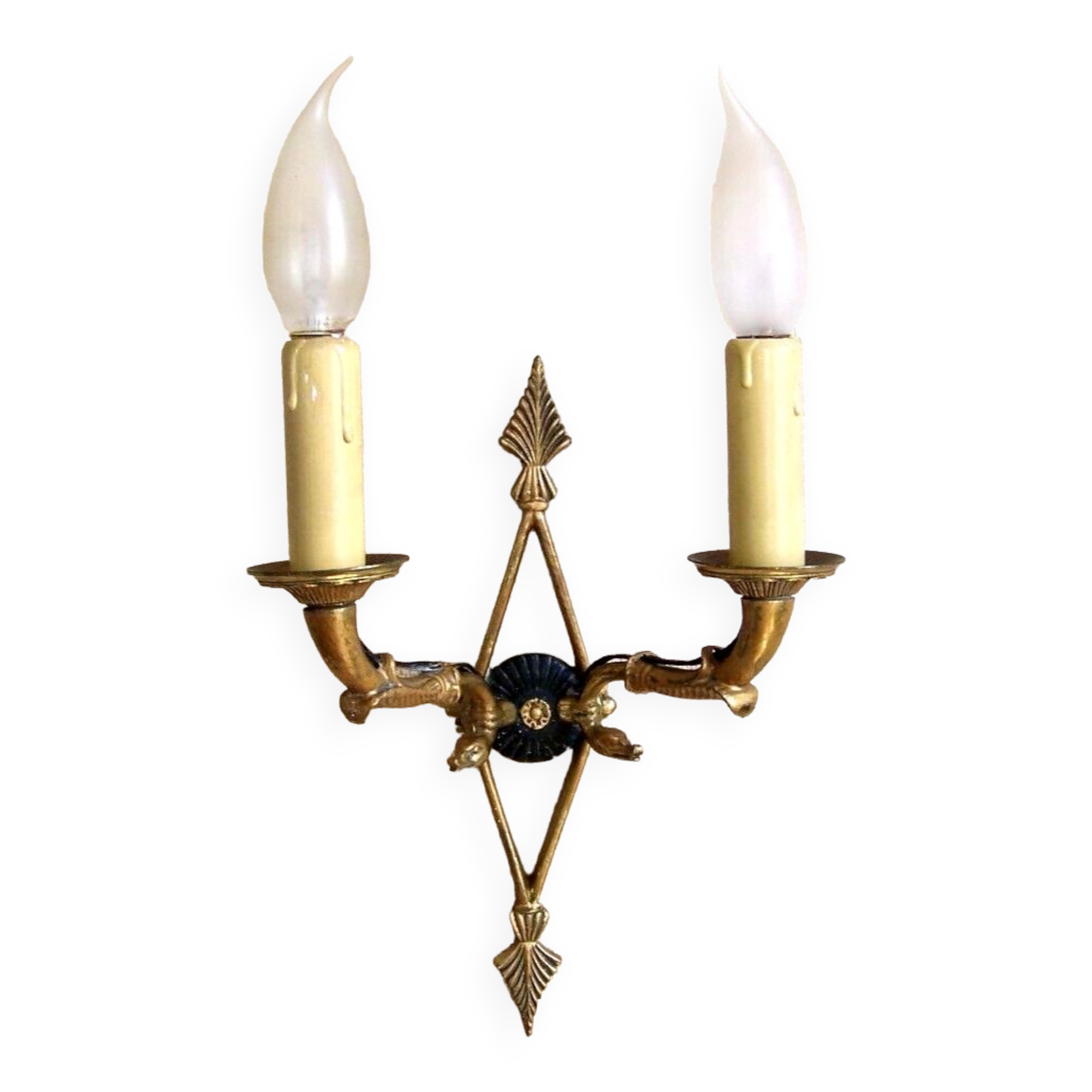 French antique bronze double Empire wall sconce with arrow and swan detail 4317.