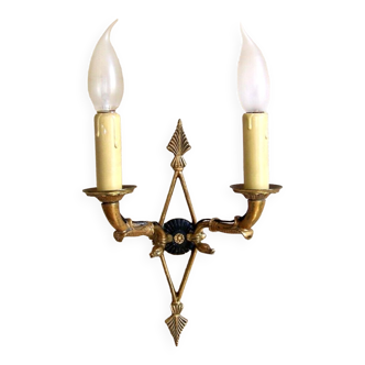 French Antique Bronze Empire Double Wall Sconce With Arrow & Swan Detail 4317