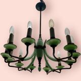 1950’s Opaline Glass Bronze Chandelier