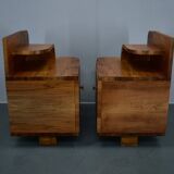 1930s Art Deco nightstands in walnut finish, Czechoslovakia