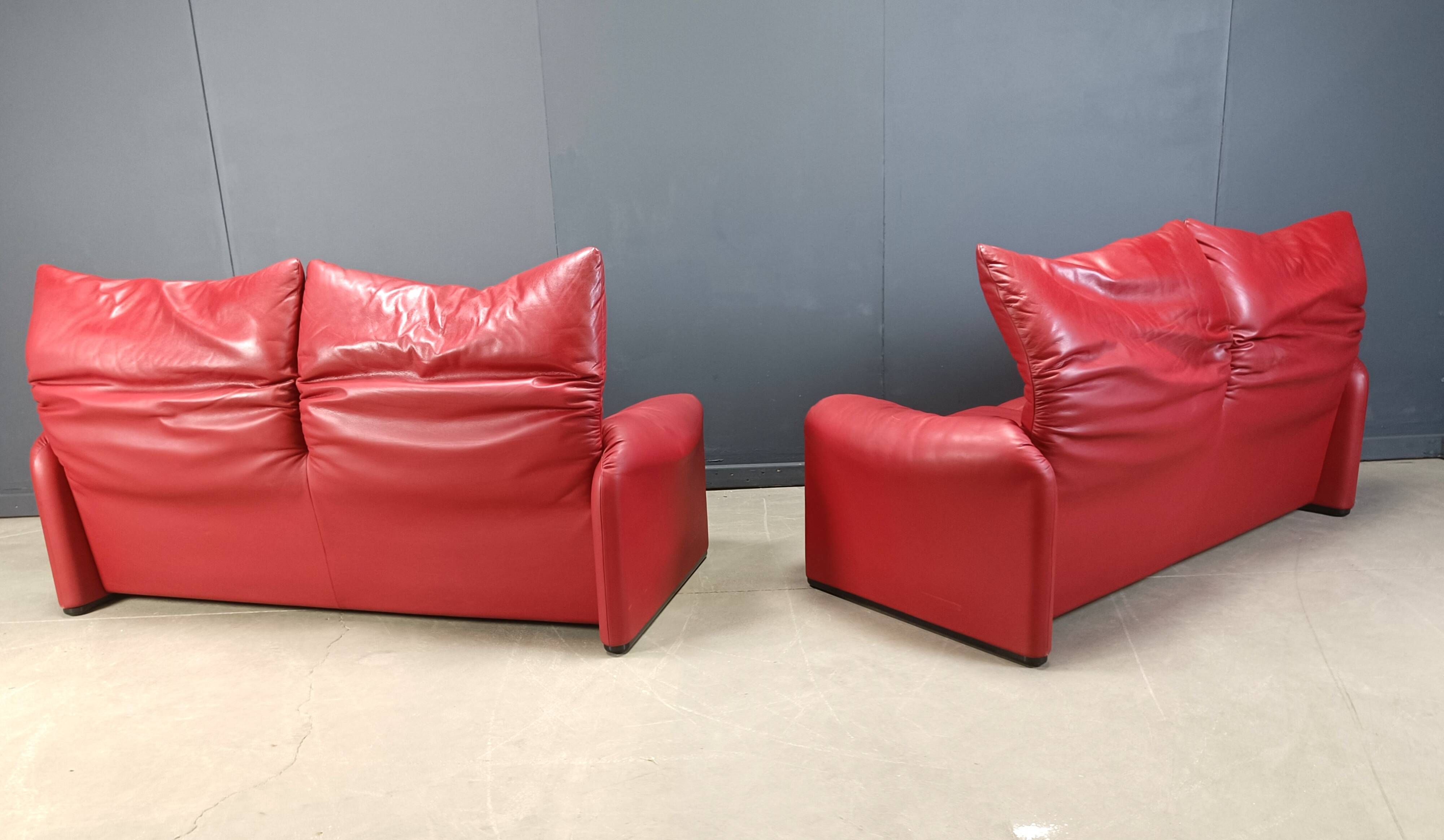 Leather Maralunga sofa set by Vico Magistretti for Cassina, 1980s