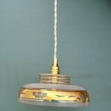 Vintage frosted glass pendant lampshade with gold frieze