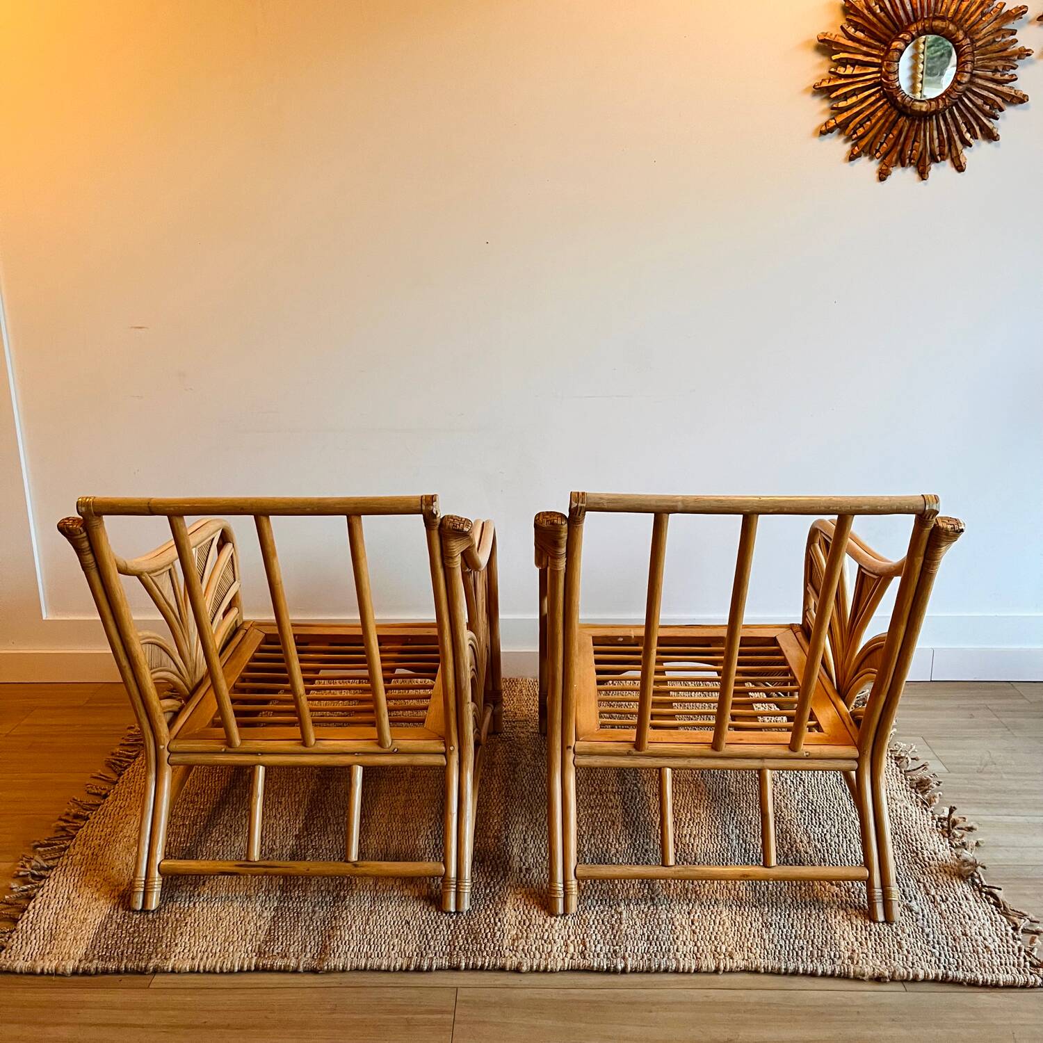 Rattan Bamboo lounge set coach and  2 armchairs