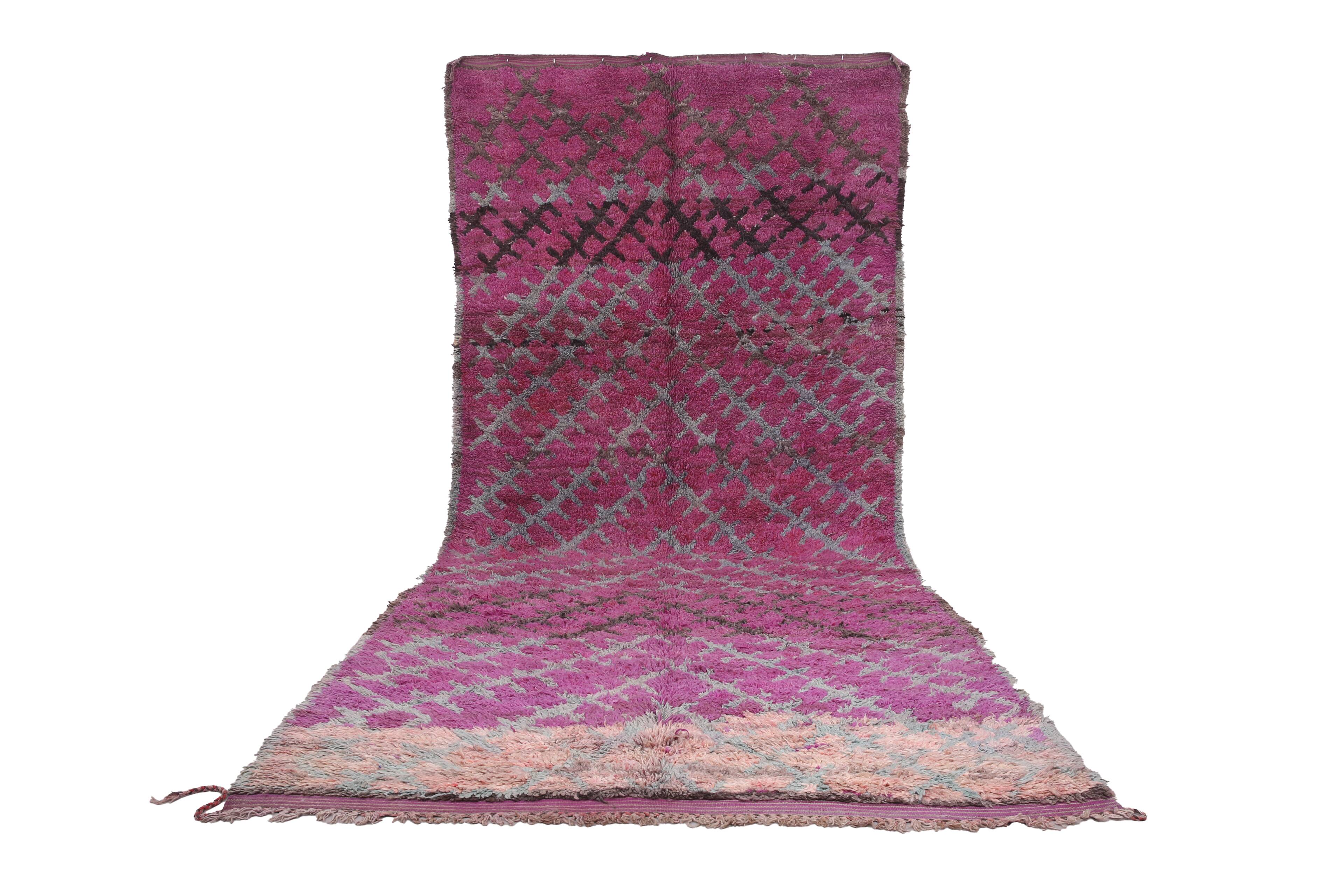 Purple Vintage Moroccan Rug 185 x 437 cm - Large Berber Wool Rug Handmade