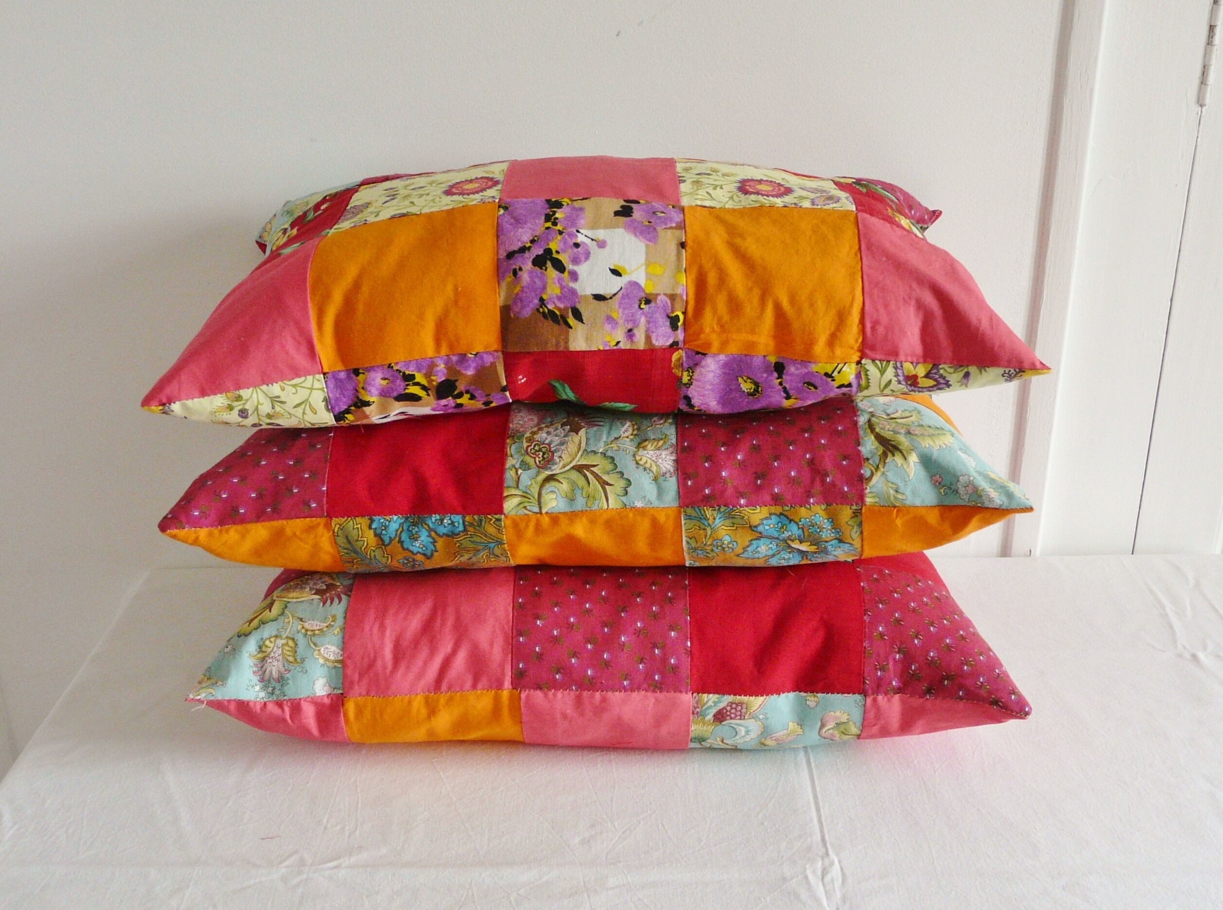 Lot of three rectangular cushions vintage patchwork