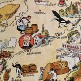 Old poster map of Franche Comté 1946 - JP Pinchon