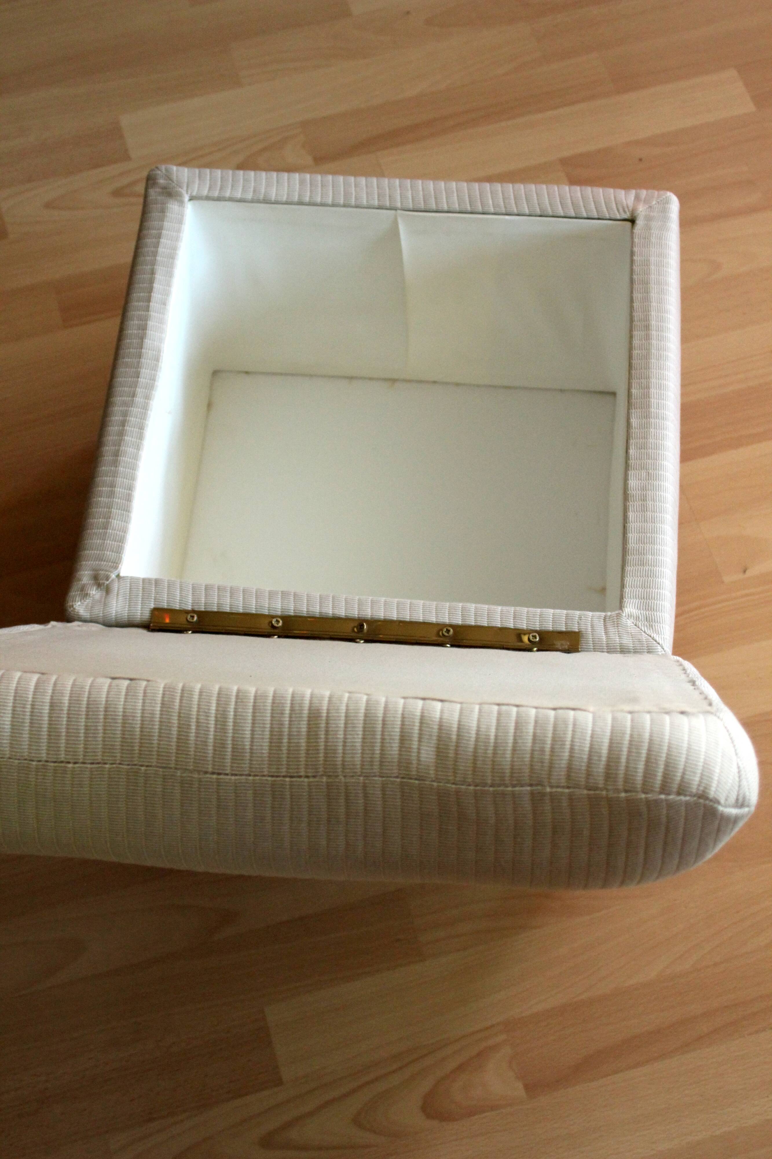 1970s bedroom stool, laundry chest, made of fabric, metal and plastic, vintage