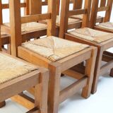 Set of Eight Handmade Solid Oak Chairs, 1970s