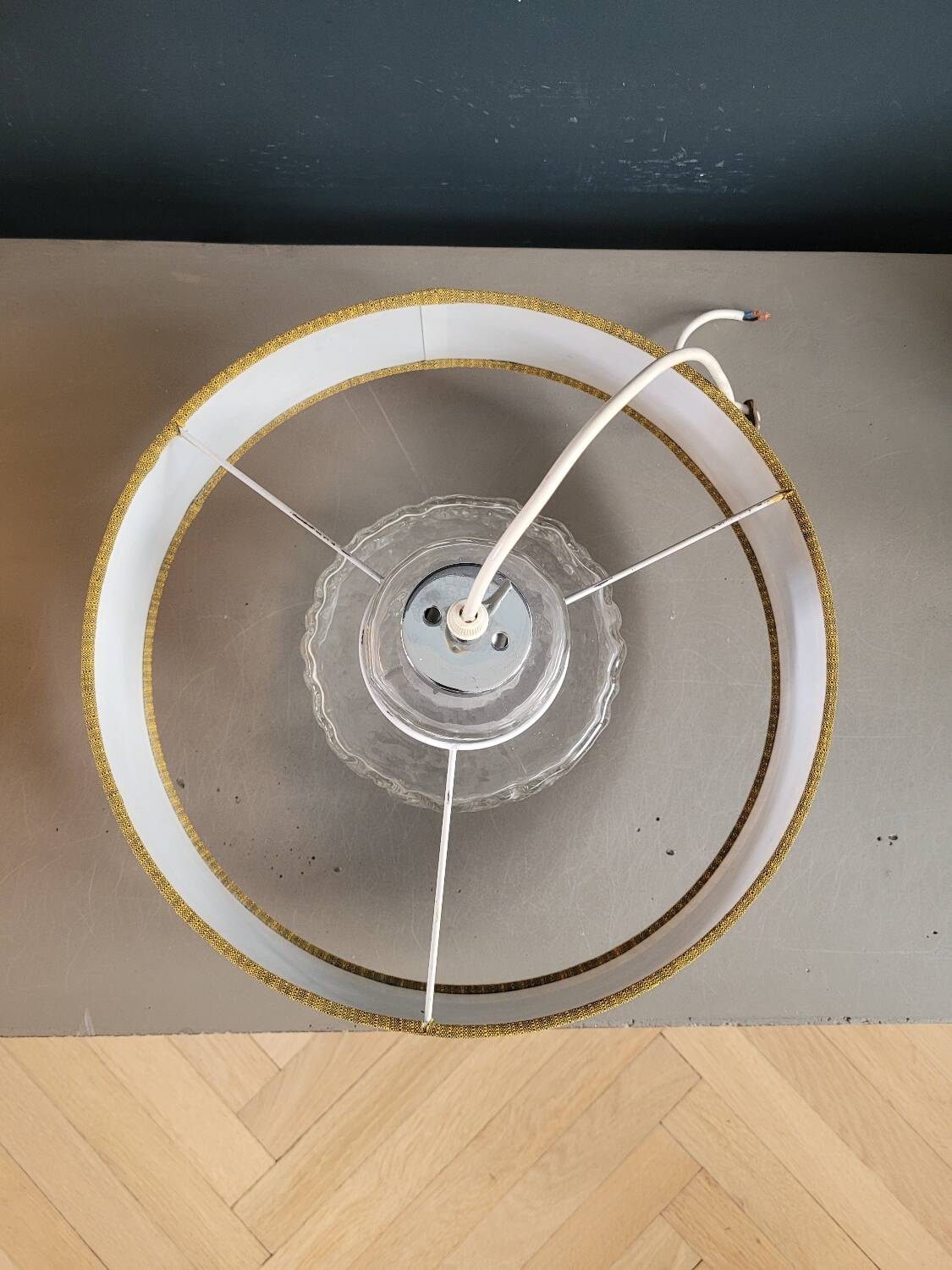 Vintage molded glass globe pendant light and shade