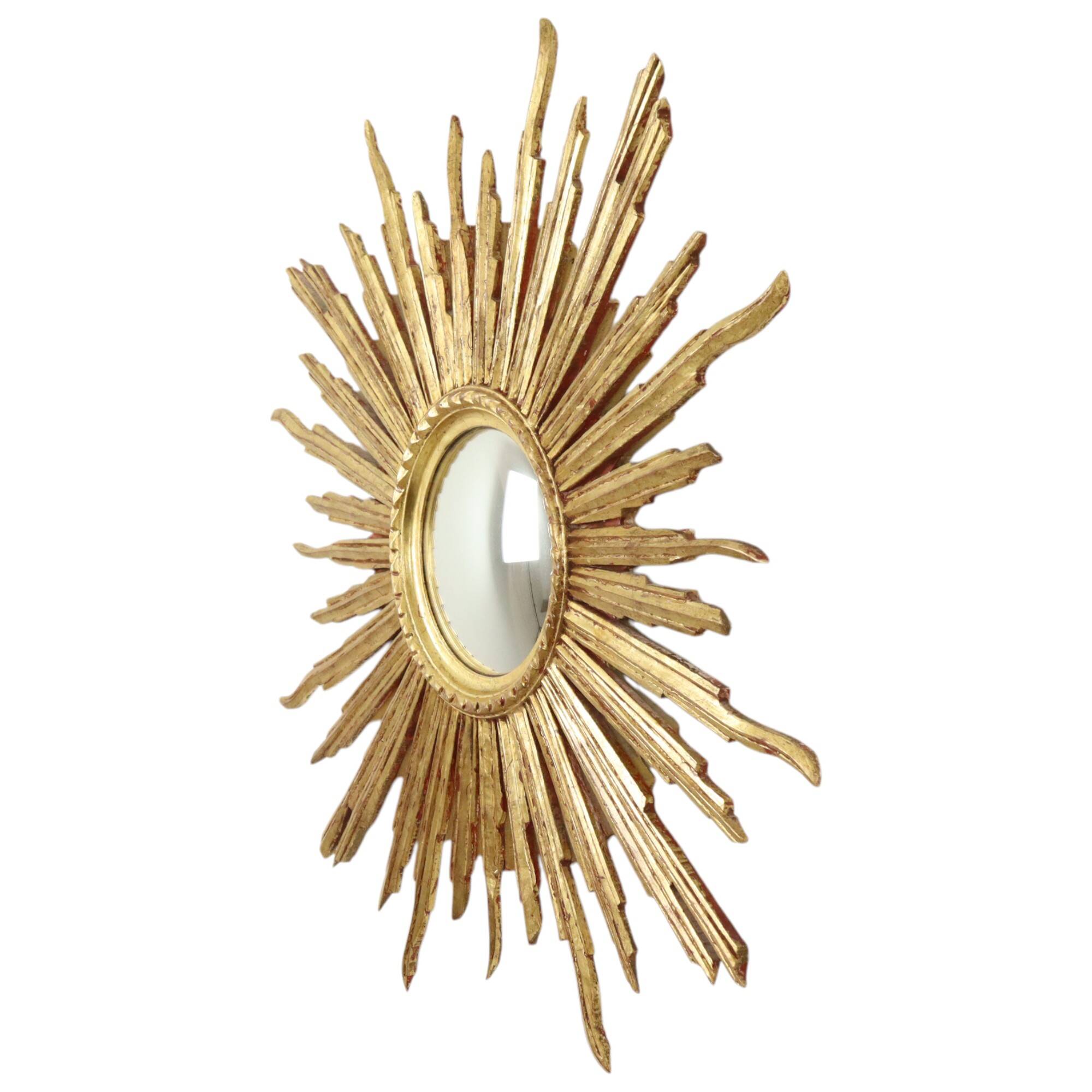 Large Gold Leaf Gilded Wooden Sun Mirror Sunburst Mirror 75cm