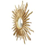 Large Gold Leaf Gilded Wooden Sun Mirror Sunburst Mirror 75cm
