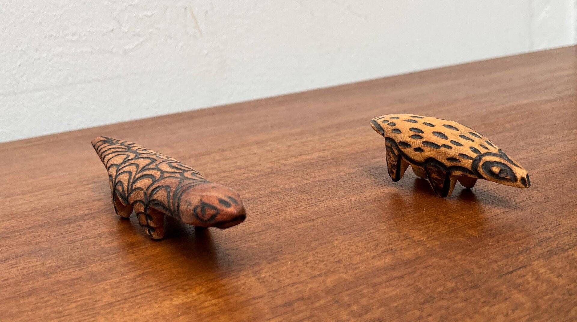 Vintage Australian Aboriginal Art Carved Wooden Animal Figurines, Set of 2