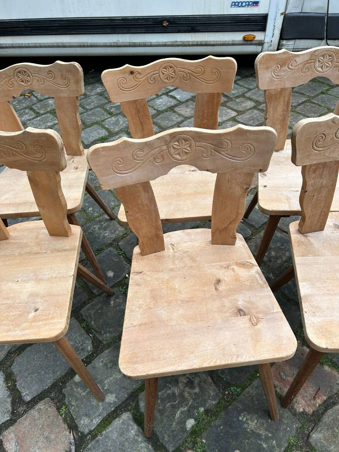 Set of 6 mountain chairs in fir folk art
