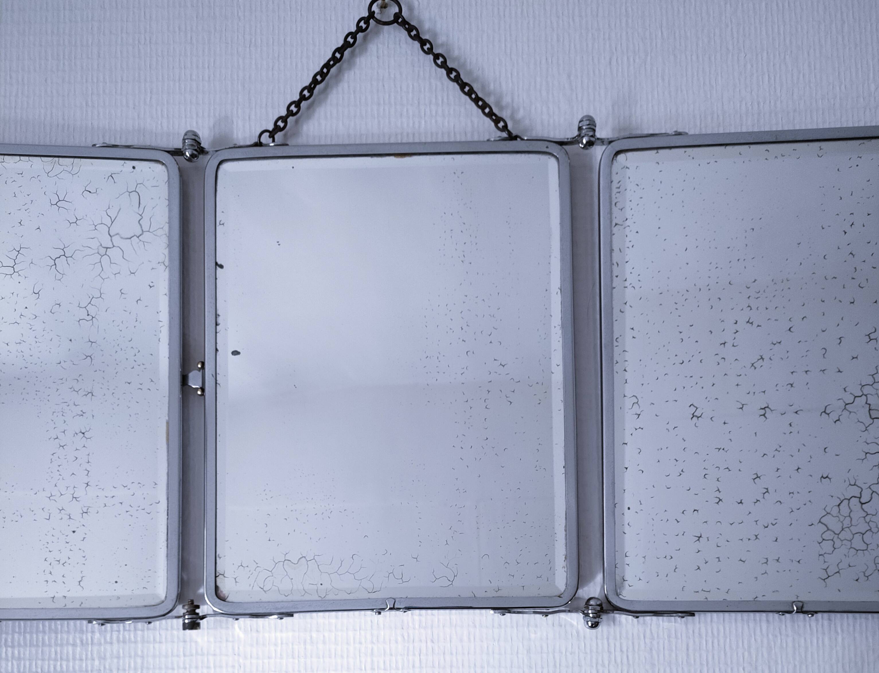 Chrome patina triptych mirror, early 20th century