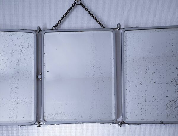 Miroir triptyque chrome patine début XXème