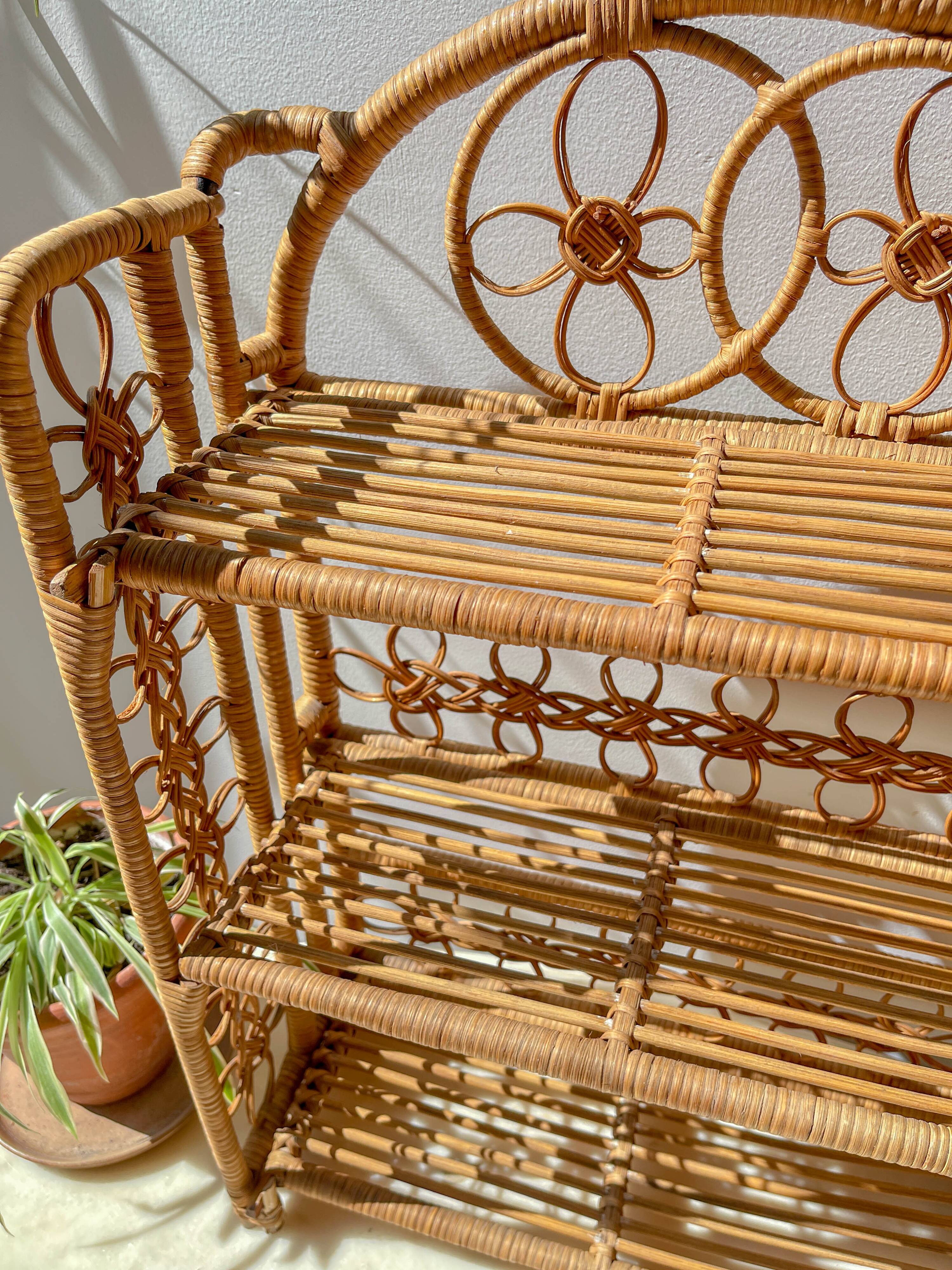 Vintage 1950s rattan folding shelf