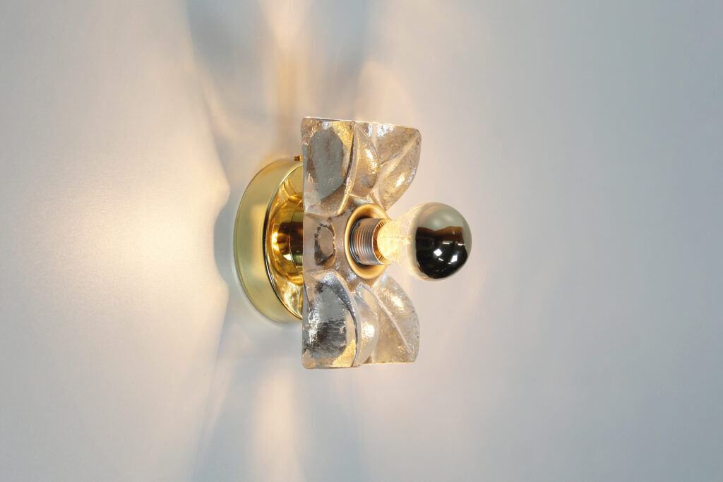 Set (2) of 1970s petite brass & glass wall lights by Sische