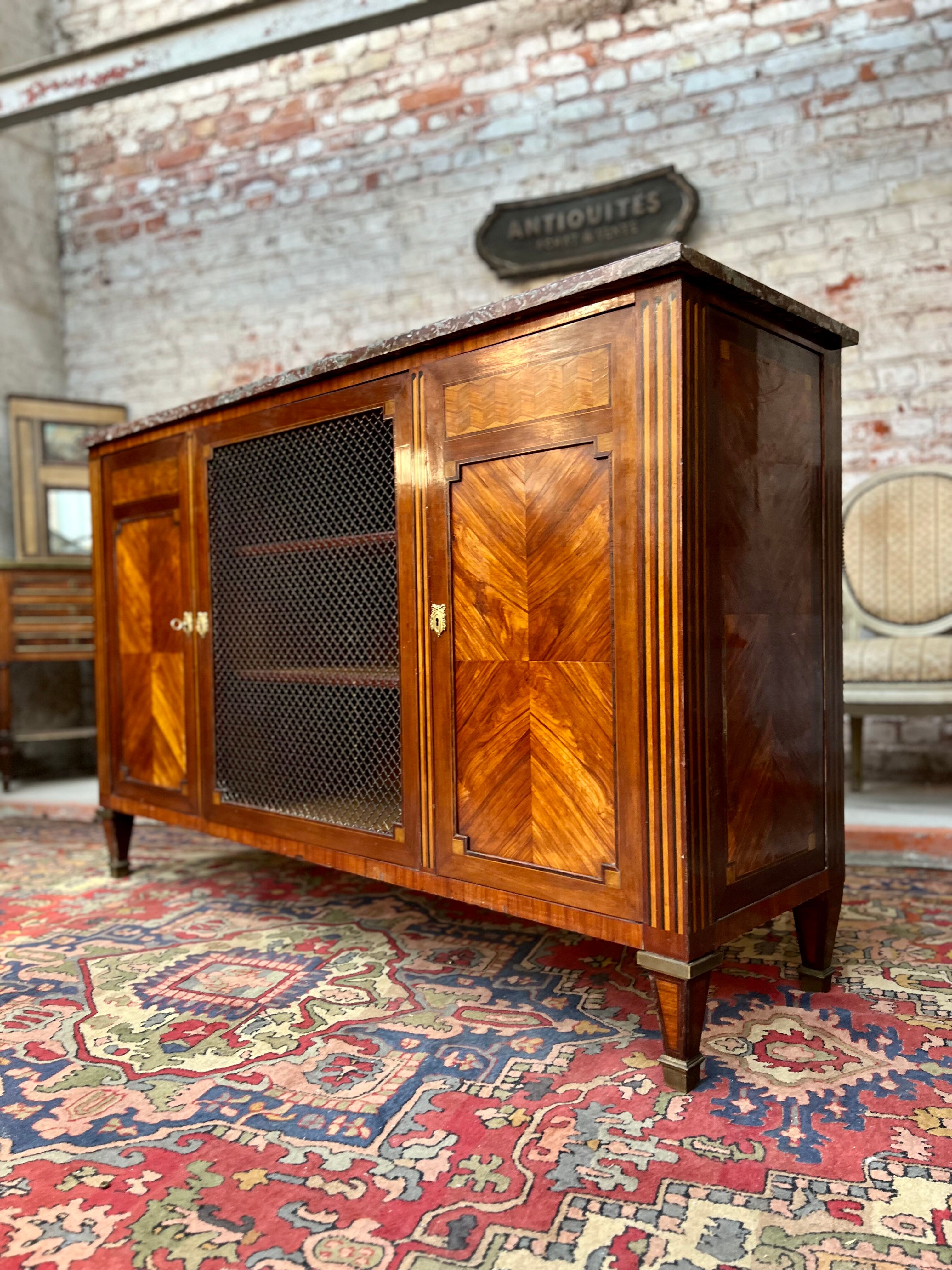 Low sideboard in marquetry style Louis XVI late nineteenth century
