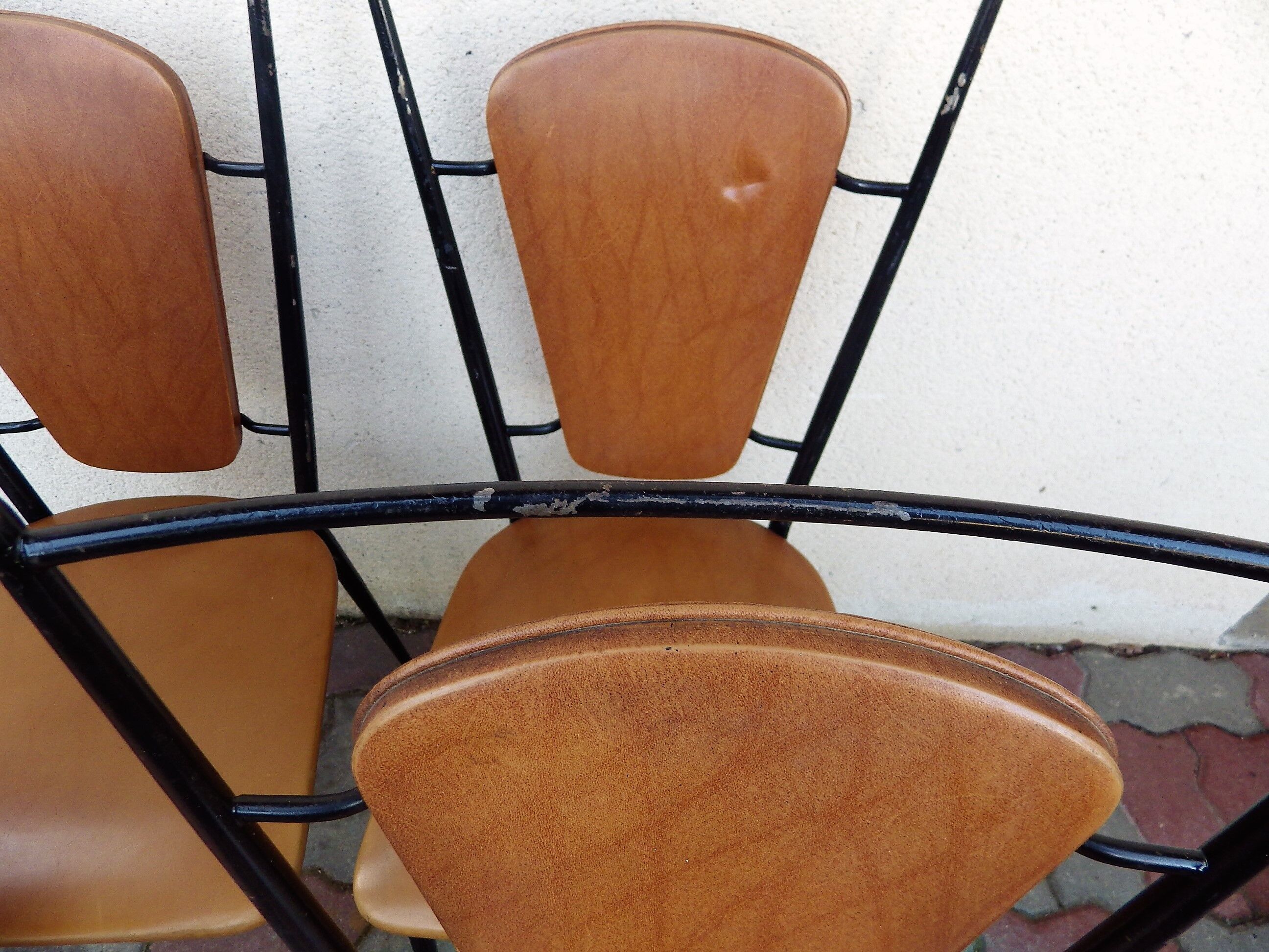 Set of 4 vintage brown leatherette chairs