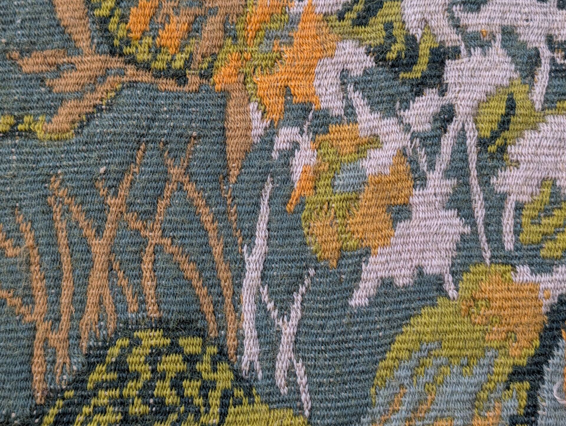 Large Aubusson tapestry "Verdure with birds" signed