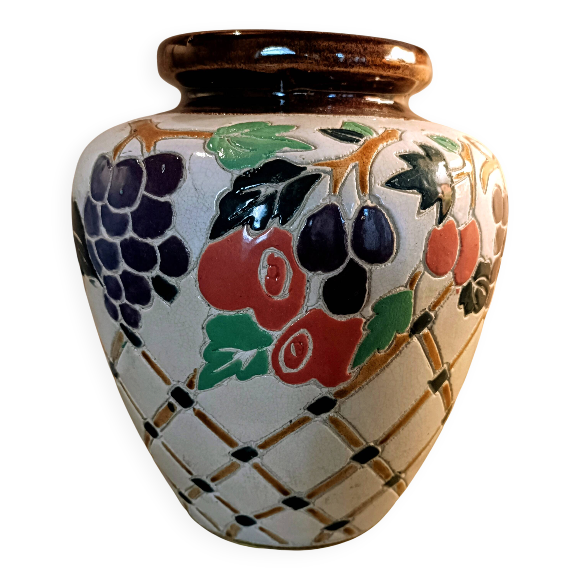 Cloisonné ceramic round vase