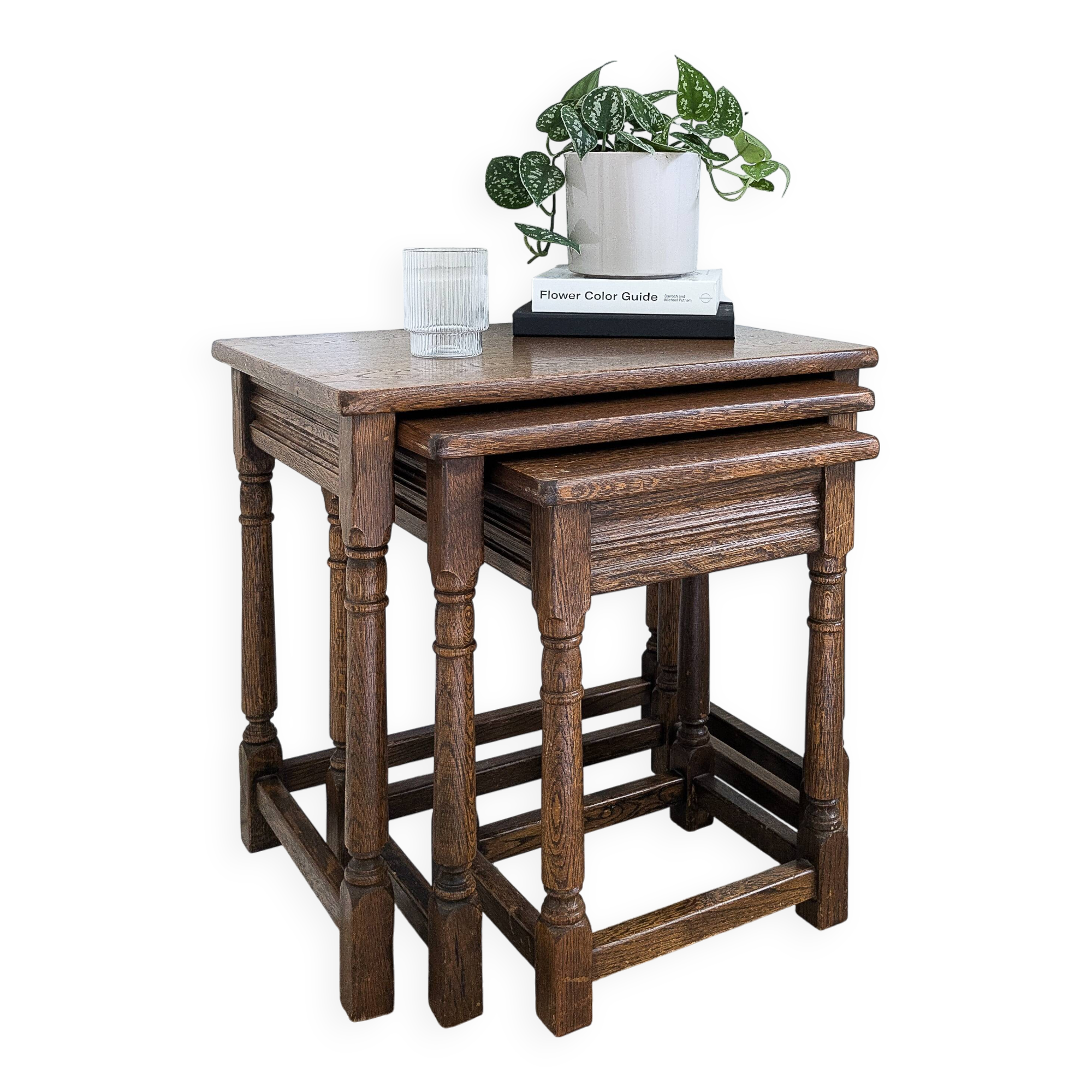 Lot de 3 tables d'appoint Mid Century Vintage en bois massif Landhaus Rustikal Banc de fleurs Tabour