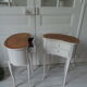 Vintage bedsides patinated pearl grey, branded wooden trays