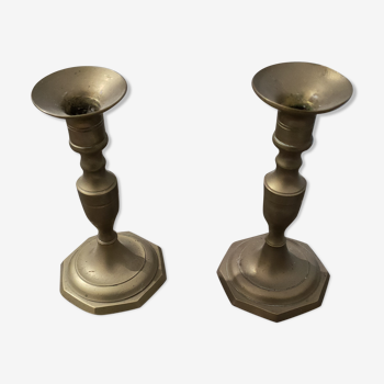 Pair of candlesticks in gilded bronze 18 cm