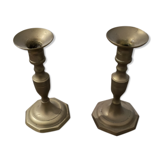Pair of candlesticks in gilded bronze 18 cm