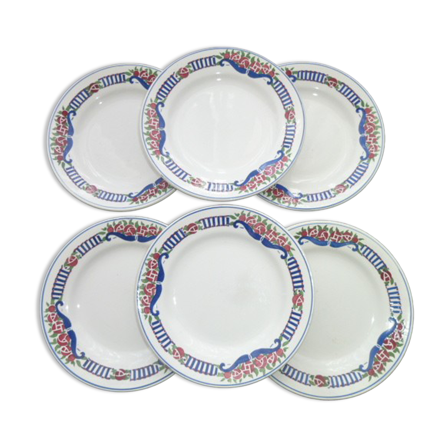 Set of 6 dessert plates Orchies Moulin des Loups Art Deco style