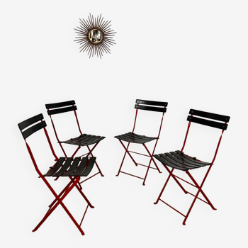 Lot de 4 chaises pliantes cuir et métal design italien Zanuso pour  Zanotta Celestina vintage