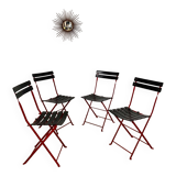 Set of 4 folding leather and metal chairs Italian design Zanuso for Zanotta Celestina vintage