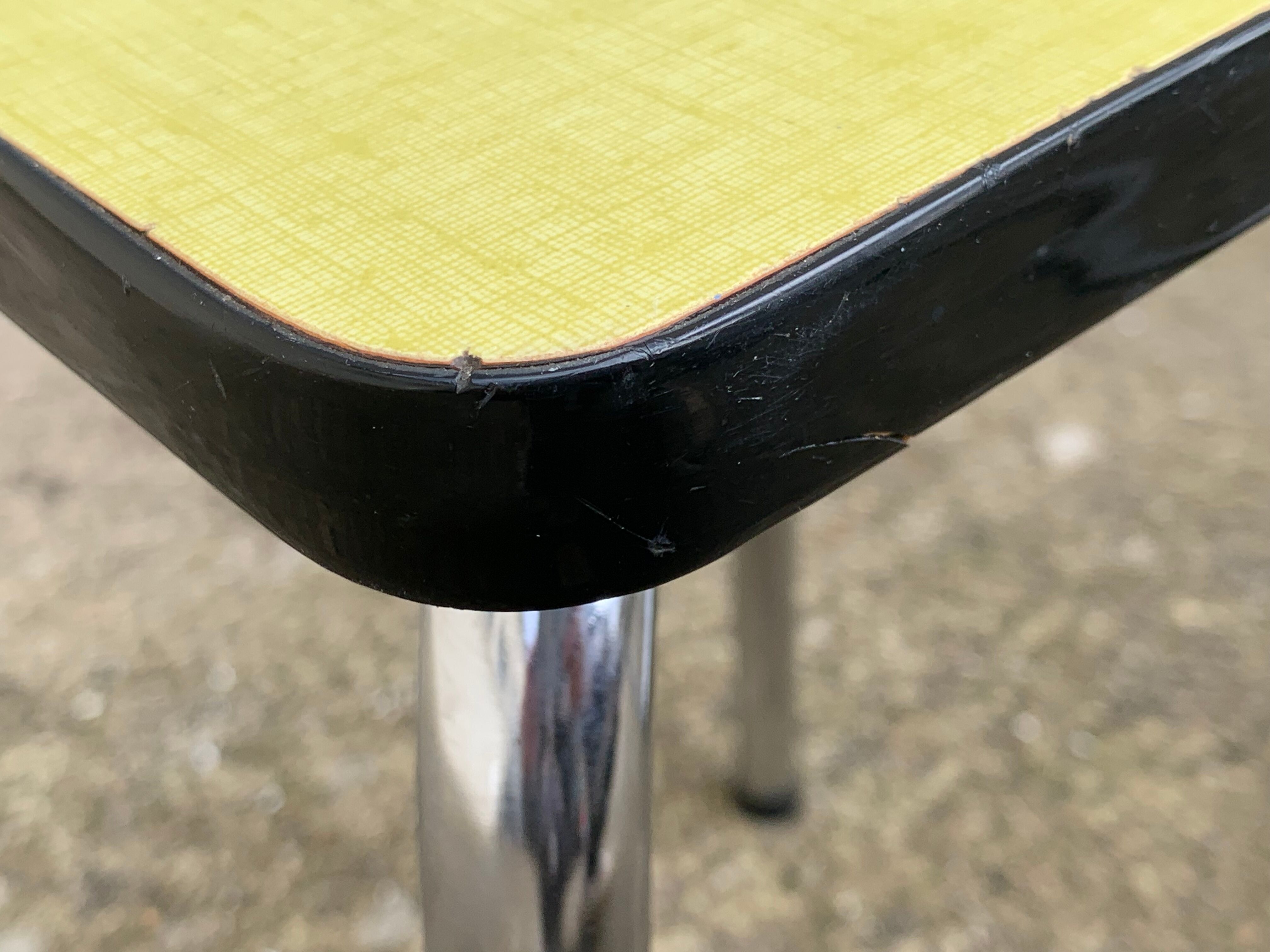 Mismatched formica chairs and stool 1960