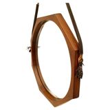 Vintage octagonal teak mirror in scandinavian style, Italy 1960 's