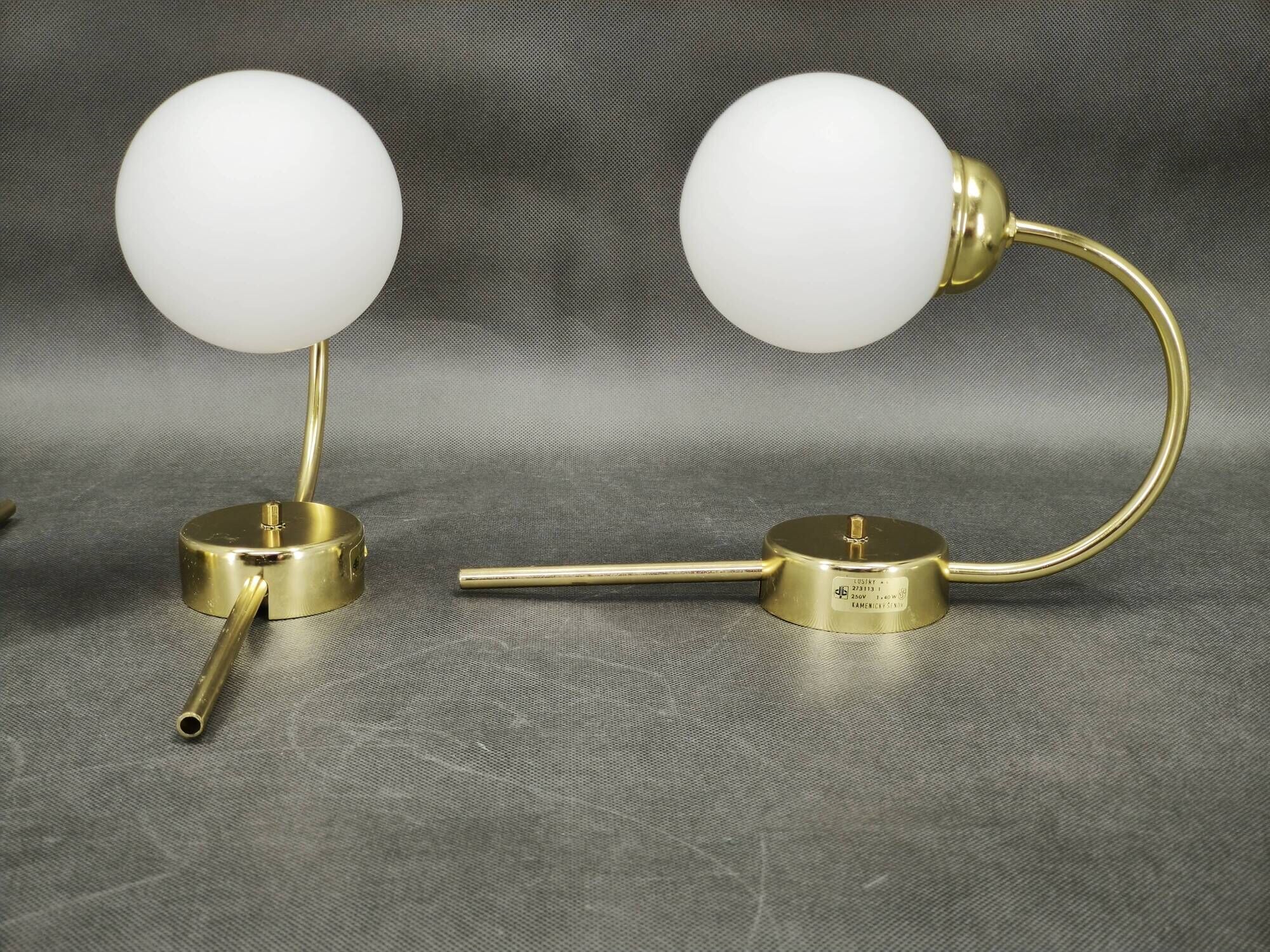 Set of Three Kamenický Šenov Brass and Opaline Glass Wall Lights