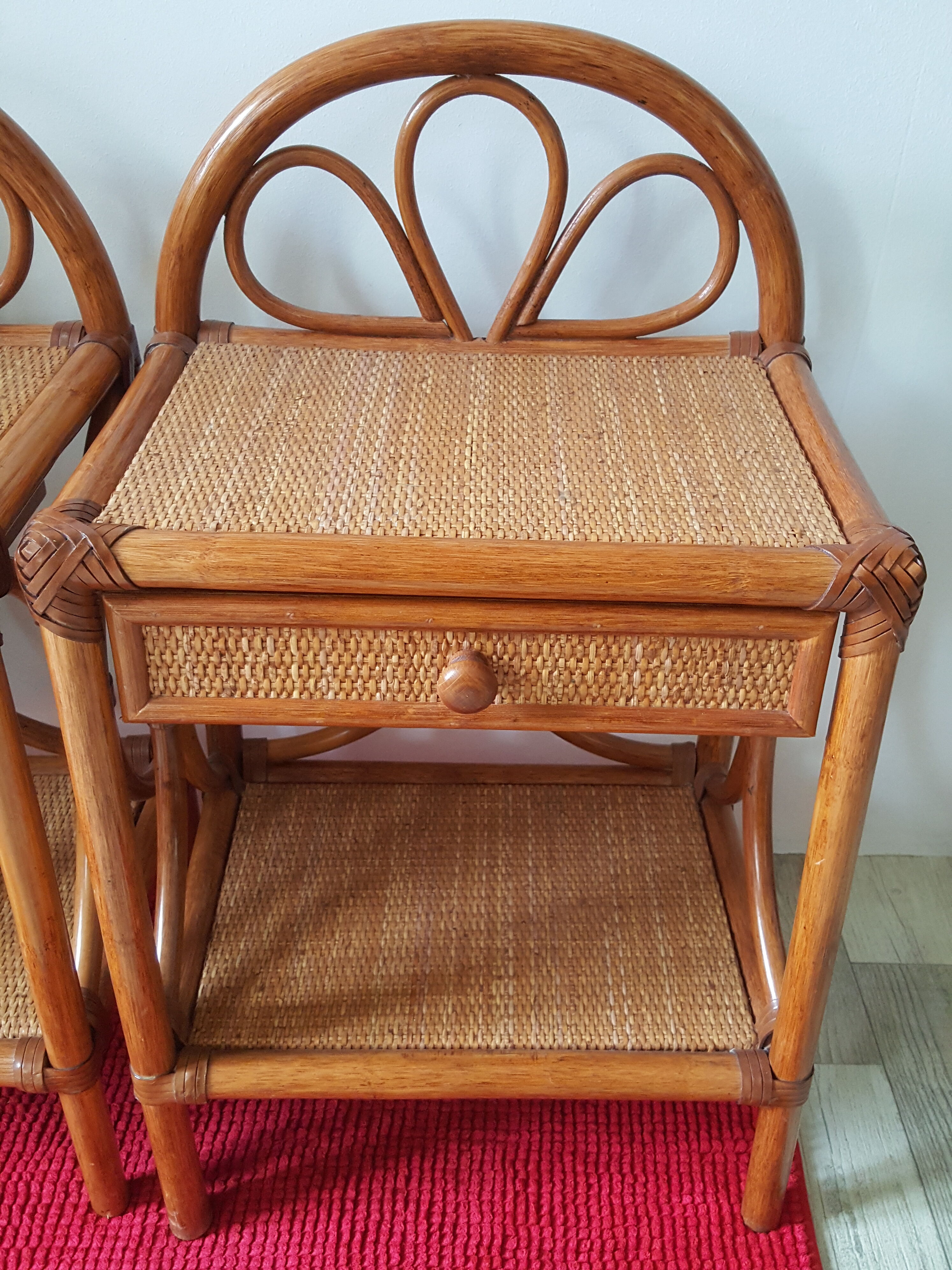 2 rattan rattan banbou bedside tables with vintage drawer