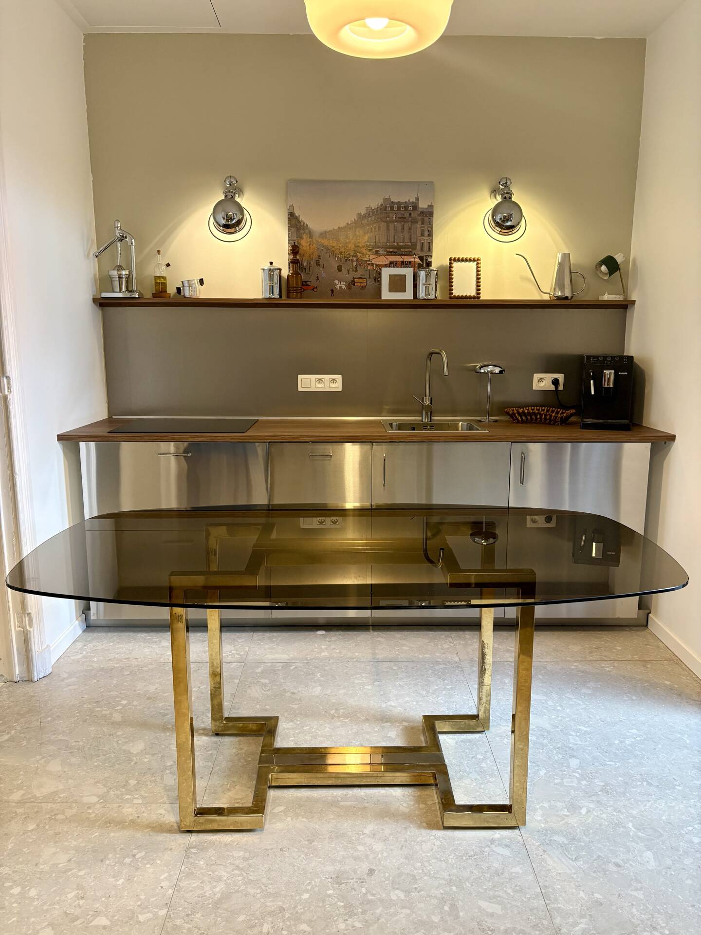 Belgo dining table chrome 1970s smoked glass